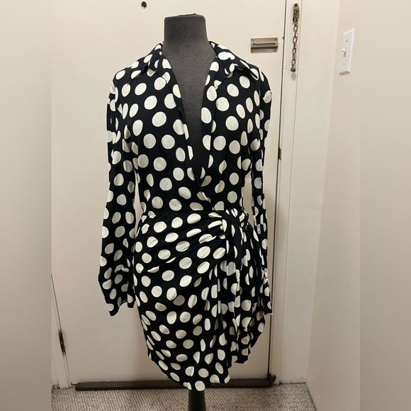 Zara Black & White Polka Dot Wrap Dress Size S - Picture 3 of 3